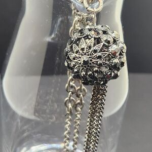 Vintage LUCKY BRAND Silver Tone Filigree Ball Marcasite Tassel Long Necklace 30"